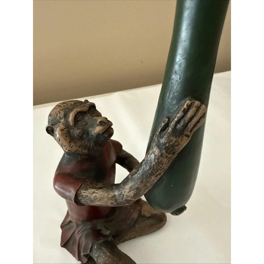 Vtg Bill Huebbe STYLE Butler Monkey in Red Coat Candlestick Candle Holder